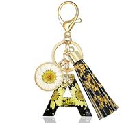 XGALBLA Letter Keychain Accessories Cute Sunflower Initial Key Ring Premium Bag Charm Keychain Accessories for Women - black - Medium