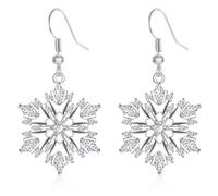 XGALBLA Snowflake Earrings for Women Sliver tone Christmas Snow Flower Drop Dangle Earrings Cubic Zirconia Jewelry Holiday Christmas Gifts, Cubic Zirconia, No Gemstone