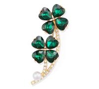 XGALBLA St. Patrick's Day Good Luck Charm Green Four Leaf Clover Brooch Pins Rhinestone Crystal Valentines Flower Lapel Brooches for Women Fashion Jewelry Gift, Metal, crystal no gemstone