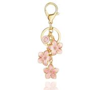 XGALBLA White/Pink/Black Big Cute Flower Initial Letter Keychain for Women, Flower Bag Charms Enameled Keychain Handbag Purse, 1 Pink-c