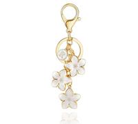 XGALBLA White/Pink/Black Big Cute Flower Initial Letter Keychain for Women, Flower Bag Charms Enameled Keychain Handbag Purse, White-r, 0.9 x 2.5 x 0.2 inches
