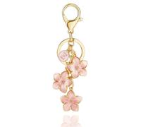 XGALBLA White/Pink/Black Big Cute Flower Initial Letter Keychain for Women, Flower Bag Charms Enameled Keychain Handbag Purse, 1 Pink-e
