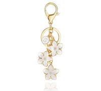 XGALBLA White/Pink/Black Big Cute Flower Initial Letter Keychain for Women, Flower Bag Charms Enameled Keychain Handbag Purse, White-s, 0.9 inches x 2.5 inches