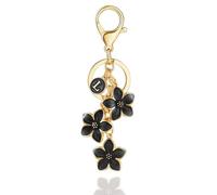 XGALBLA White/Pink/Black Big Cute Flower Initial Letter Keychain for Women, Flower Bag Charms Enameled Keychain Handbag Purse, Black-l, 0.9 x 2.5 x 0.2 inches