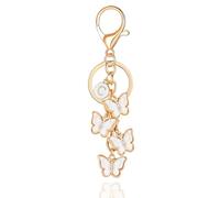 XGALBLA White Pink Black Cute Butterfly Initial Letter Keychain for Women, Butterfly Bag Charms Keyring for Handbags Backpack, White-c