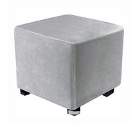 XGANGM Square Ottoman Stretch Cover Velvet Small Ottoman Slipcover Square Footstool Cover Pouffe Protector Covers, for Square Leather/Fabric Ottoman Footstool,light grey,20x20inch