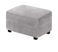 XGANGM Velvet Stretch Ottoman Cover Slipcover Rectangle Large/Small/Medium Footstool Sofa Slipcover Storage Stool Pouffe Cover Furniture Protector with Elastic Bottom,light grey,S