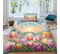 XGASVBKWA 2 Pieces Plant Comforter Cover 3D Printed Tulip Bedding 1 Pillowcases Microfiber Zipper Closure for Teens Kids Single(135x200cm)
