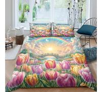 XGASVBKWA 3 Pieces Plant Comforter Cover 3D Printed Tulip Bedding 2 Pillowcases Microfiber Zipper Closure for Teens Kids Double(200x200cm)