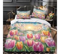 XGASVBKWA 3 Pieces Plant Quilt Cover 3D Printed Tulip Bedding 2 Pillowcases Microfiber Zipper Closure for Teens Kids Super King(260x220cm)