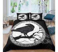 XGASVBKWA 3D Easy Care Microfibre Raven silhouette Bed Quilt Cover Soft Bedding Set with Pillow Cases Celtic ornamental style Comforter Cover Set All Season for Men Women Kids Single（135x200cm）