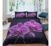 XGASVBKWA 3D Print All Season Microfiber Orchid flowers Bed Quilt Cover Easy Care Bedding Set with Pillow Shams Purple floral Style Duvet Cover Set Breathable for Teens Adults Single（135x200cm）