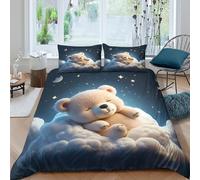 XGASVBKWA 3D Print Soft Microfibre Cute teddy bear Quilt Cover Set Skin-Friendly Bedding Set w/Pillowcase nighttime dream style Bed Quilt Cover All Season for Boys Girls Kids Double（200x200cm）