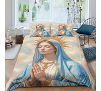 XGASVBKWA 3D Print Soft Microfibre Virgin Mary prayer Comforter Cover Easy Care Bedding Set with Pillowcases religious icon style Quilt Cover Sets All Season for Boys Girls Kids King（220x240cm）