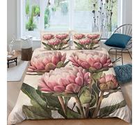 XGASVBKWA 3D Printed Comfortable Microfiber Pink protea flowers Comforter Cover All Season Bedding Sets with Pillow Shams Botanical illust Quilt Cover Easy Care for Teens Adults King（220x240cm）