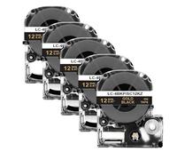 XGdEKA 12mm SS12KW Label Tape 5/10Pcs Compatible With LK-4WBN ST12KW Label Maker Works With LW-300 400 Label Printer Machine(5PK Gold on Black)