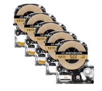 XGdEKA 12mm SS12KW Label Tape 5/10Pcs Compatible With LK-4WBN ST12KW Label Maker Works With LW-300 400 Label Printer Machine(5PK Black on Gold)