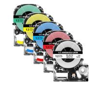 XGdEKA 12mm SS12KW Label Tape 5/10Pcs Compatible With LK-4WBN ST12KW Label Maker Works With LW-300 400 Label Printer Machine(5PK Mixed Colors)
