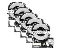 XGdEKA 12mm SS12KW Label Tape 5/10Pcs Compatible With LK-4WBN ST12KW Label Maker Works With LW-300 400 Label Printer Machine(5PK Black on Clear)