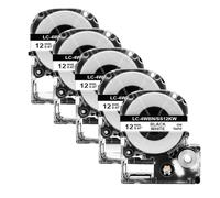 XGdEKA 12mm SS12KW Label Tape 5/10Pcs Compatible With LK-4WBN ST12KW Label Maker Works With LW-300 400 Label Printer Machine(5PK Black on White)