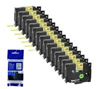 XGdEKA 15PK 6 9 12 18 24mm TZe 231 Black On White Label Tapes Works With TZE 241 335 131 TZ 631 Compatible For Label Printers(Black on gold)