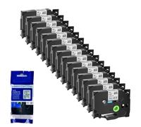 XGdEKA 15PK 6 9 12 18 24mm TZe 231 Black On White Label Tapes Works With TZE 241 335 131 TZ 631 Compatible For Label Printers(Black on silver)