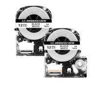 XGdEKA 2 5pcs SS12KW ST12KW 12mm Label Tape Compatible With LK-4WBN SC12YW SC12KZ For LW-300 400 Label Maker(2PK Black on White)