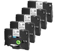 XGdEKA 5 Pack 6mm 9mm 12mm 18mm 24mm Flexible ID Laminat Compatible With TZe FX211 FX221 FX231 FX241 FX251 Black On White For Label Printers