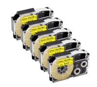 XGdEKA 5Pcs 10Pcs XR12WE Compatible Label Tape Ribbon For KL-60 KL-100 Label Printer Works With XR-12WE XR-12YW XR-9WE XR-9YW 9mm 12mm(5PK Black on Yellow)