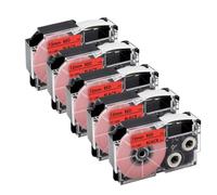XGdEKA 5Pcs 10Pcs XR12WE Compatible Label Tape Ribbon For KL-60 KL-100 Label Printer Works With XR-12WE XR-12YW XR-9WE XR-9YW 9mm 12mm(5PK Black on Red)