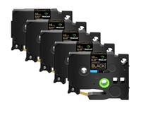 XGdEKA 5PK 12mm Black On White TZe-231 Label Tapes Works With TZE-241 335 TZ 631 Label Printers Compatible For H110 PT-1180(Gold on black)