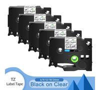 XGdEKA 5PK 12mm Black On White TZe-231 Label Tapes Works With TZE-241 335 TZ 631 Label Printers Compatible For H110 PT-1180(Black on clear)