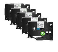 XGdEKA 5PK 12mm Black On White TZe-231 Label Tapes Works With TZE-241 335 TZ 631 Label Printers Compatible For H110 PT-1180(Black on silver)