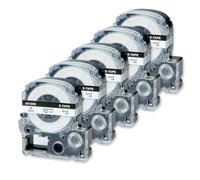 XGdEKA 5PK Compatible Labels 12mm X 8m AS12KW Black On White Works With LW-400 LW-300 LW-700 LW600P K200BL Label Printers