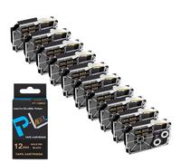 XGdEKA Label Tape 10Pcs XR12WE 12mm Black On White Compatible With KL60 KL100 Label Printer(Gold on Black)