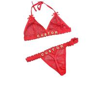XGDesign Custom Sexy Thongs Bras Set with Name Text for Women, Personalized Rhinestone Letters DIY See Through Lingerie Underwear, Birthday Valentines Day Gifts for Wife Girlfriend, One Size