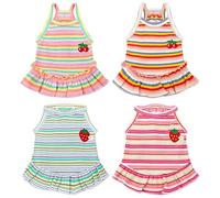 XGDMEIL Cute Small Dog Dress Girl Female Dog Clothes Spring Summer Pet Puppy Cats Striped Dress Outfits for Shih Tzu Yorkies Chihuahua Maltese(4 Pcs,Small)