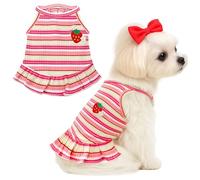 XGDMEIL Cute Small Dog Dress Girl Female Dog Clothes Spring Summer Pet Puppy Cats Striped Dress Outfits for Shih Tzu Yorkies Chihuahua Maltese(Strawberry Pink,Medium)