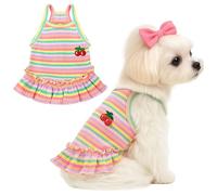 XGDMEIL Cute Small Dog Dress Girl Female Dog Clothes Spring Summer Pet Puppy Cats Striped Dress Outfits for Shih Tzu Yorkies Chihuahua Maltese(Cherry Pink,Small)
