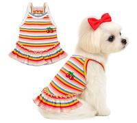 XGDMEIL Cute Small Dog Dress Girl Female Dog Clothes Spring Summer Pet Puppy Cats Striped Dress Outfits for Shih Tzu Yorkies Chihuahua Maltese(Cherry Orange,X-Large)
