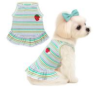XGDMEIL Cute Small Dog Dress Girl Female Dog Clothes Spring Summer Pet Puppy Cats Striped Dress Outfits for Shih Tzu Yorkies Chihuahua Maltese(Strawberry Green,Small)