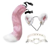 Xgdsnly 3 Pieces Cat Cosplay Set with Adjustable Feline Ears and Tail Set Lightweight Tail with Wire for Women, Teens, Halloween, B-style Three-piece Set
