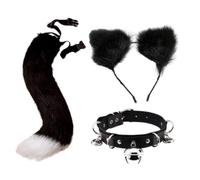 Xgdsnly 3 Pieces Cat Cosplay Set with Adjustable Feline Ears and Tail Set Lightweight Tail with Wire for Women, Teens, Halloween, C-style Three-piece Set