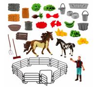 Xgdsnly 32 Pieces PVC Horse Stable Playset Model Realistic Farm Playset with Horse Figures Compact Barnyard Animal Figurine Set for Children Ages 4 to 6, Style A