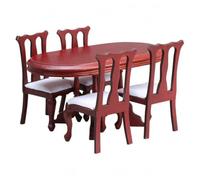 Xgdsnly 5 Pieces Dollhouse Dining Table and Chairs Textile Cushions 1:12 Scale Table and Chairs Wooden Dollhouse Dining Set, Mahogany