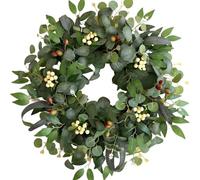 Xgdsnly Artificial Eucalyptus Wreath True to Life Eucalyptus Wreath Wall Decoration, Eucalyptus Wreath With Red And White Berries, 50cm
