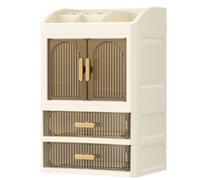Xgdsnly Cosmetic Storage Cabinet Large Capacity Desktop Vanity Organizer Space-Saving Makeup Cabinet with Drawers for Washroom Counter, 1 Door 2 Drawers, 23x19x36cm