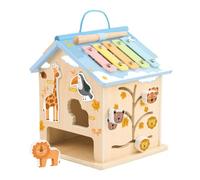 Xgdsnly Educational Learning Toys with Xylophone Child Centered Wooden Activity Cube Multifunctional Playhouse with Accessories for Playroom