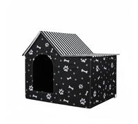 Xgdsnly Foldable Pet House textile Covered Foldable Cat House Arched Entrance Cat Shelter for Cats, Dogs, Black With Bone And Paw Print, Small
