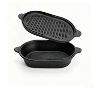 Xgdsnly Iron Loaf Pan Bread Pan Tray with Cover, Small Oval Bread Pot, Modern Minimalist, Uncoated Cast Iron, Multi-Functional, Suitable for All Stoves